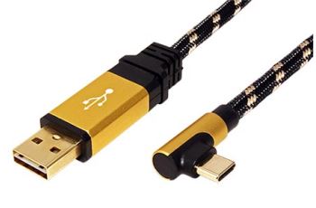 ROLINE 11.02.9060 Golg USB 2.0 kabel, oboustranný USB A(M) - USB C(M) lomený (90°), 0,8m