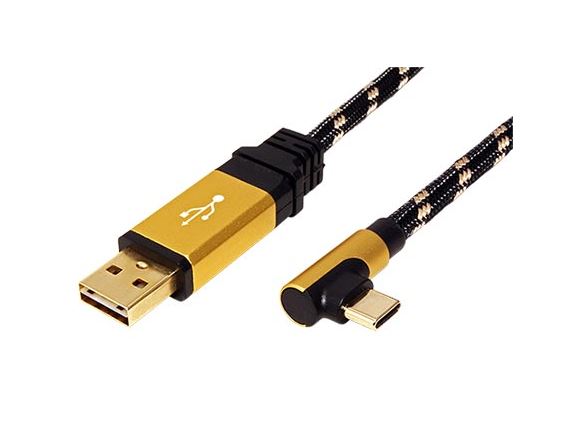 11.02.9060 Golg USB 2.0 kabel, oboustranný USB A(M) - USB C(M) lomený (90°), 0,8m