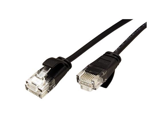 21.44.3950 Tenký propojovací kabel RJ45/RJ45, U/UTP, kat. 6A, AWG32, LSOH, 0,15m, černý