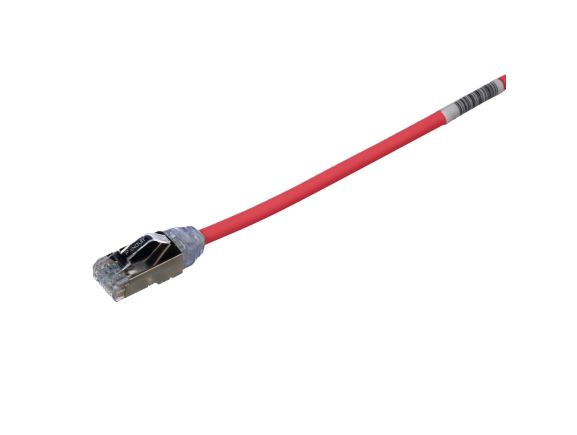 STP28X1MRD Tenký stíněný propojovací kabel RJ45/RJ45, F/UTP, kat. 6A, 1m, AWG28, LSZH, červený