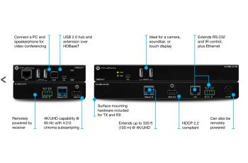 ATLONA LAN-AT-OME-EX-KIT sada RX/TX HDBaseT extenderu 4K/60Hz 4:2:0 po Cat6A/Cat7, USB, HDMI, Ethernet, Audio, PoE