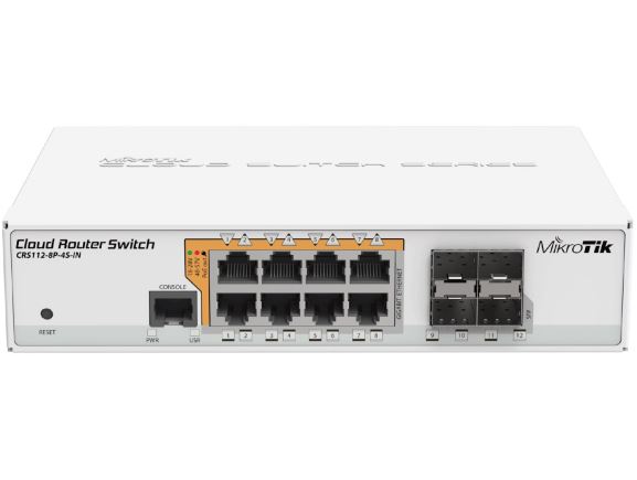 CRS112-8P-4S-IN Cloud Router Switch, 8x GLAN, 4x SFP, POE+