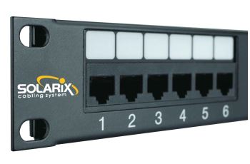SOLARIX SX24-6-UTP-BK patch panel UTP 24xRJ45 kat. 6 350MHz, 1U, 19", osazený, černý