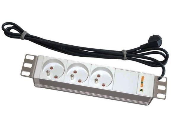 DP-RP-03-UTE panel napájecí, 3xUTE, 10", 1U, 3m kabel se zástrčkou UTE