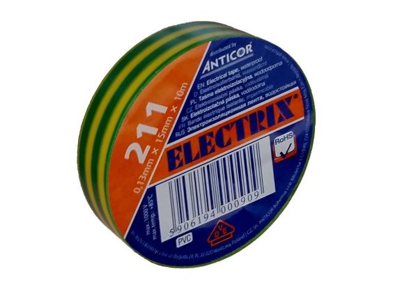 ELECTRIX 211P-01    elektroizolační páska PVC, 0,13mm x 15mm x 10m, žluto-zelená
