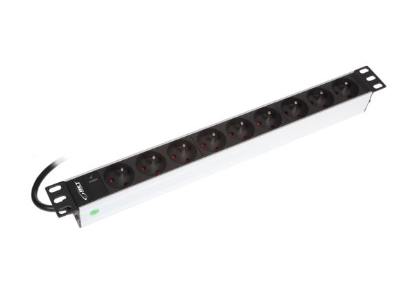 PDU-9UTE-UTE-02 Napájecí panel, 9xUTE, 16A, 19", 2,5m kabel se zástrčkou UTE, LED