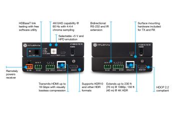 ATLONA LAN-AT-HDR-EX-70C-KIT sada RX/TX HDBaseT extenderu pro přenos 4K HDR po Cat6A/Cat7 (přijímač/vysílač), PoE