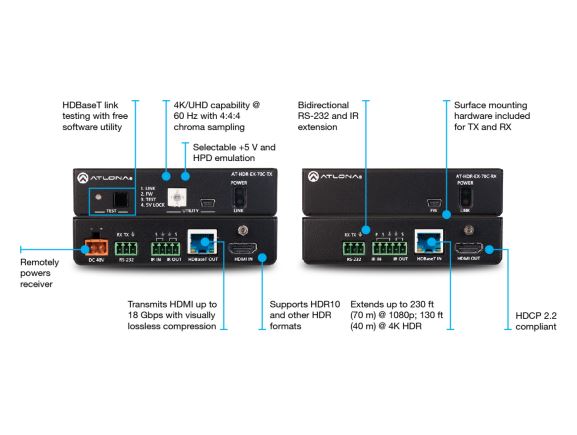 LAN-AT-HDR-EX-70C-KIT sada RX/TX HDBaseT extenderu pro přenos 4K HDR po Cat6A/Cat7 (přijímač/vysílač), PoE