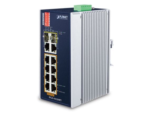 IFGS-1022HPT switch, PoE 8x 100Base-TX, 2x SFP+2x TP 1000Base-X, 802.3at 240W, PoE ext,-40 až 75st.C