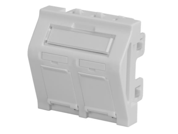 11330566 Zásuvka pro 2 moduly keystone, 45x45mm, integrovaná prachová clonka, popisové pole, bílá