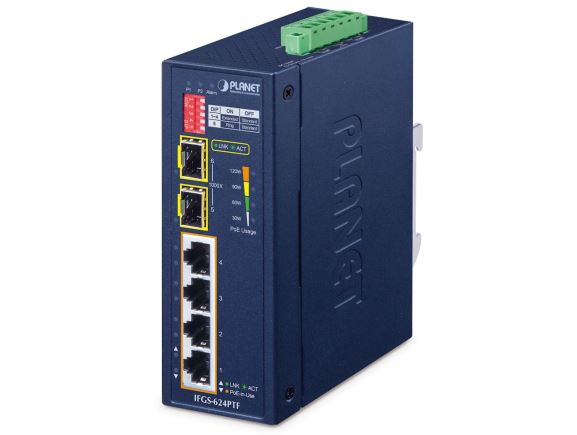 IFGS-624PTF Průmyslový switch, L2, 4×LAN, 2×SFP, 4×PoE+
