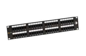 SOLARIX SX48-6-UTP-BK patch panel UTP 48xRJ45 kat. 6, 2U, 19", osazený, černý