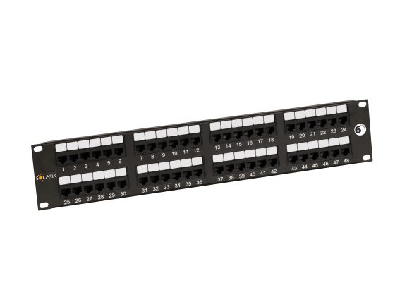 SOLARIX SX48-6-UTP-BK patch panel UTP 48xRJ45 kat. 6, 2U, 19", osazený, černý
