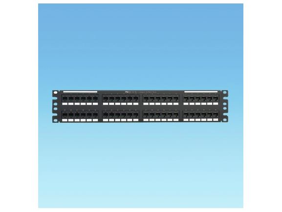 NK5EPPG48Y patch panel NetKey UTP 48xRJ45 kat. 5E, 2U, 19", osazený, černý