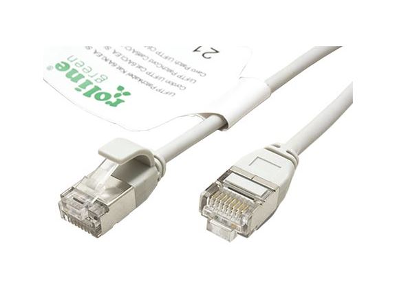 21.44.3300 Tenký propojovací kabel RJ45/RJ45, U/FTP, kat. 6A, AWG32, LSOH, 0,15m, šedý