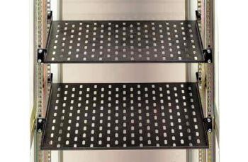 DP-PT-450-H Odlehčená ukládací police, h. 450mm, 19", 1U, podpěry, černá (3)