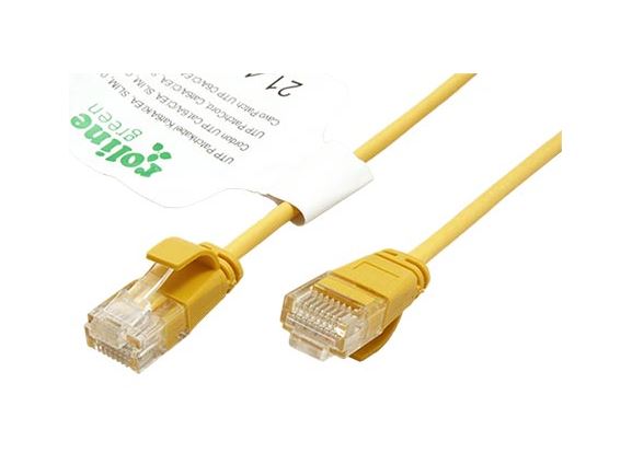 21.44.3920 Tenký propojovací kabel RJ45/RJ45, U/UTP, kat. 6A, AWG32, LSOH, 0,15m, žlutý