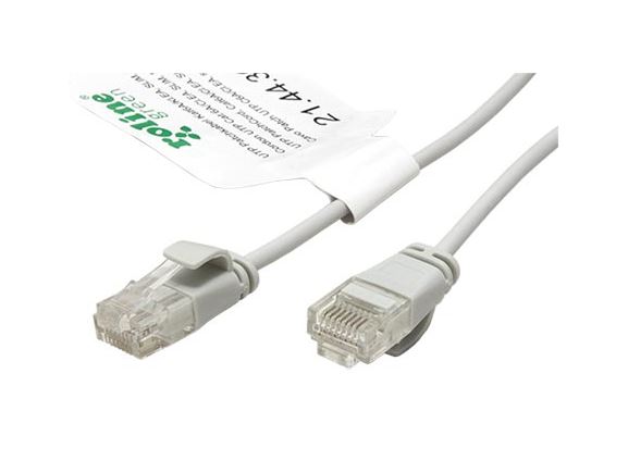 21.44.3900 Tenký propojovací kabel RJ45/RJ45, U/UTP, kat. 6A, AWG32, LSOH, 0,15m, šedý