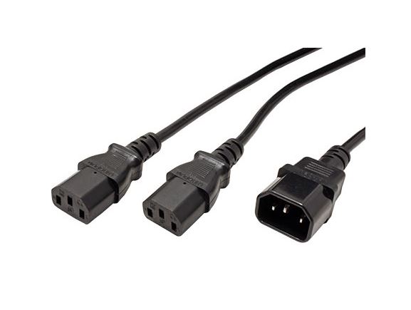 19.98.0220 kabel - rozdvojka síťového kabelu prodlužovací, IEC320 C14 - 2x C13, 1,8m, černá