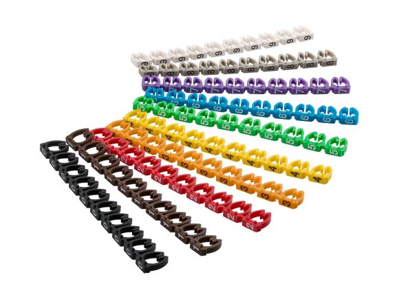 19.92.3406 kabelový značkovač 10 sad x10 markerů, čísla 0-9, 10 barev, na průměr kabelu: 4-6mm