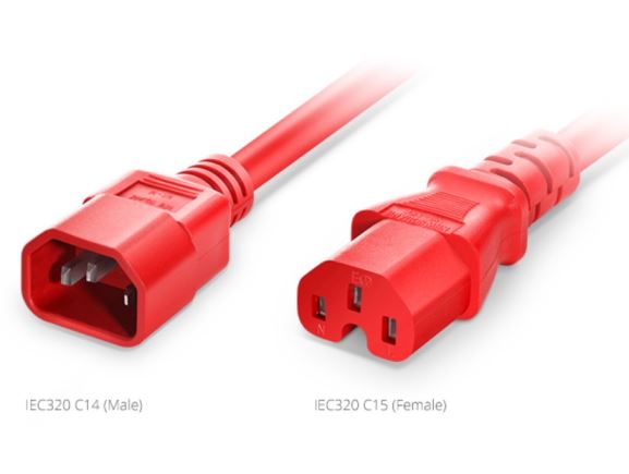 C14-C15-15A-RD-1,8 napájecí kabel IEC320 C14  - C15 Power Cord, 14AWG, 250V/15A, 1,8m, červený