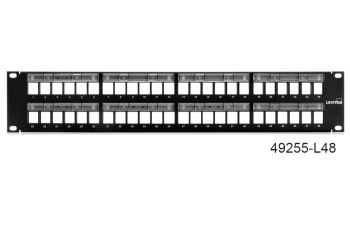 LEVITON 49255-L48 patch panel pro 48 AtlasX1, eXtreme modulů,2RU, vyvaz.lišta,zvětšovací čočka popisků,černý