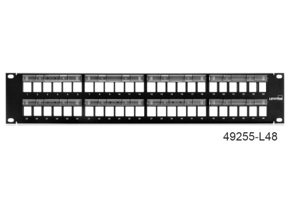 49255-L48 patch panel pro 48 modulů AtlasX1, eXtreme,2RU, vyvaz.lišta,zvětšovací čočka popisků,černý