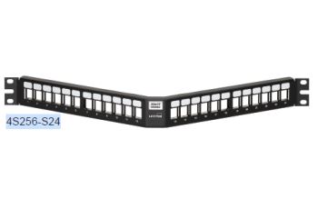 4S256-S24 Patch panel úhlový pro 24 stíněných modulů QuickPort Atlas-X1 nebo eXtreme, 1RU, černý 4S256-S24 Patch panel úhlový pro 24 stíněných modulů QuickPort Atlas-X1 nebo eXtreme, 1RU, černý