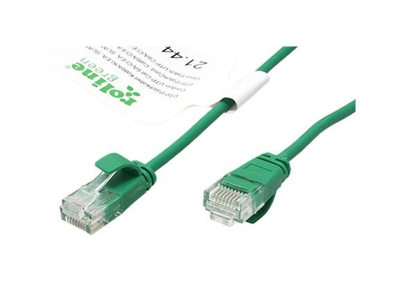 21.44.3930 Tenký propojovací kabel RJ45/RJ45, U/UTP, kat. 6A, AWG32, LSOH, 0,15m, zelený