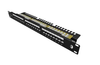 SOLARIX SX24L-6-UTP-BK-N patch panel UTP 24xRJ45 kat. 6, 1U, 19", osazený, s vyvazovací lištou, černý