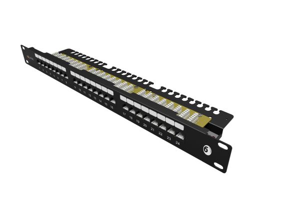 SOLARIX SX24L-6-UTP-BK-N patch panel UTP 24xRJ45 kat. 6, 1U, 19", osazený, s vyvazovací lištou, černý