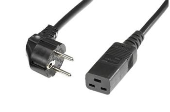 19.08.1553 kabel síťový, 230V, 16A, vidlice Euro E/F (3.žil) - IEC320-C19, 3m, černý
