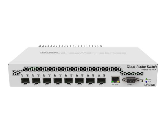 CRS309-1G-8S+IN Cloud router switch, 8×SFP+, 1×GLAN, 1×PoE, dual boot (SwitchOS, RouterOS)