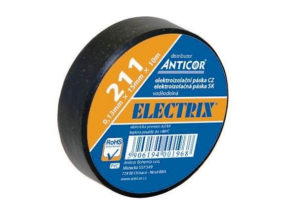 ELECTRIX 211P-02 elektroizolační páska PVC, 0,13mm x 15mm x 10m, černá