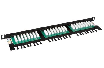SOLARIX SX24HD-5E-UTP-BK patch panel UTP 24xRJ45 kat. 5E, 0,5U, 19", osazený, s vyvazovací lištou, černý
