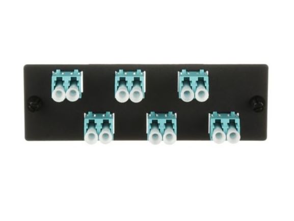 FAP6WAQDLCZ osazený FAP panel, 6x LC spojka, duplexní, MM OM3/OM4, tyrkysová