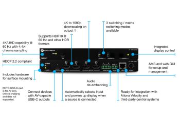 ATLONA LAN-AT-OME-SW32 přepínač maticový 2x2HDMI IN/OUT,1xUSB-C IN, podpora 4K/UHD 60 Hz s 4:4:4 podvzorkováním