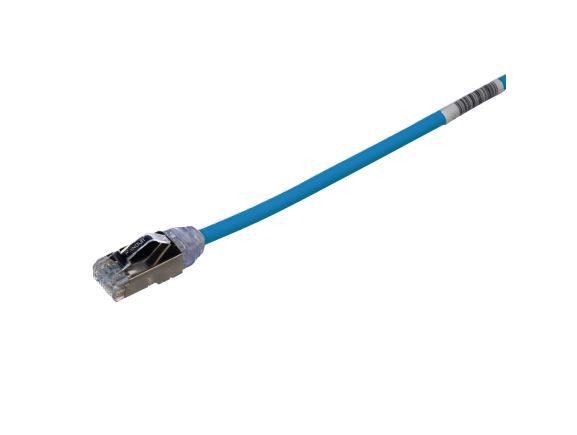 STP28X35MBU Tenký stíněný propojovací kabel RJ45/RJ45, F/UTP, kat. 6A, 35m, AWG28, LSZH, modrý