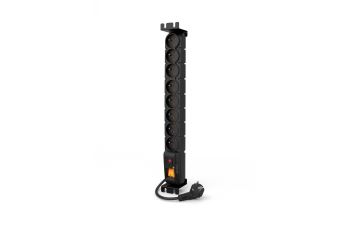 ACAR-S8-2M-RACK-BL Vícenásobná zásuvka, 8 pozic, 1,5m kabel, přepěťová ochrana, vypínač, 19", černá