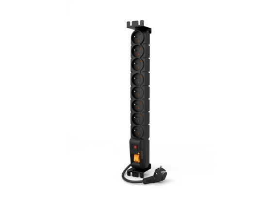ACAR-S8-3M-RACK-BL Vícenásobná zásuvka, 8 pozic, 3m kabel, přepěťová ochrana, vypínač, 19", černá