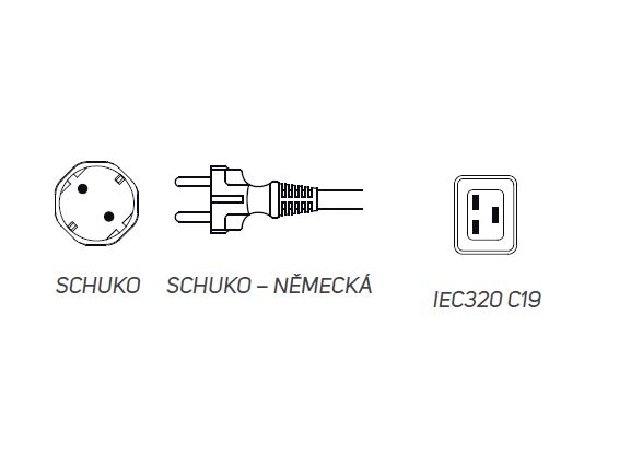 IP-C-C9SH25 kabel napájecí IEC 320 C19 - Schuko (zástrčka), délka 2,5m